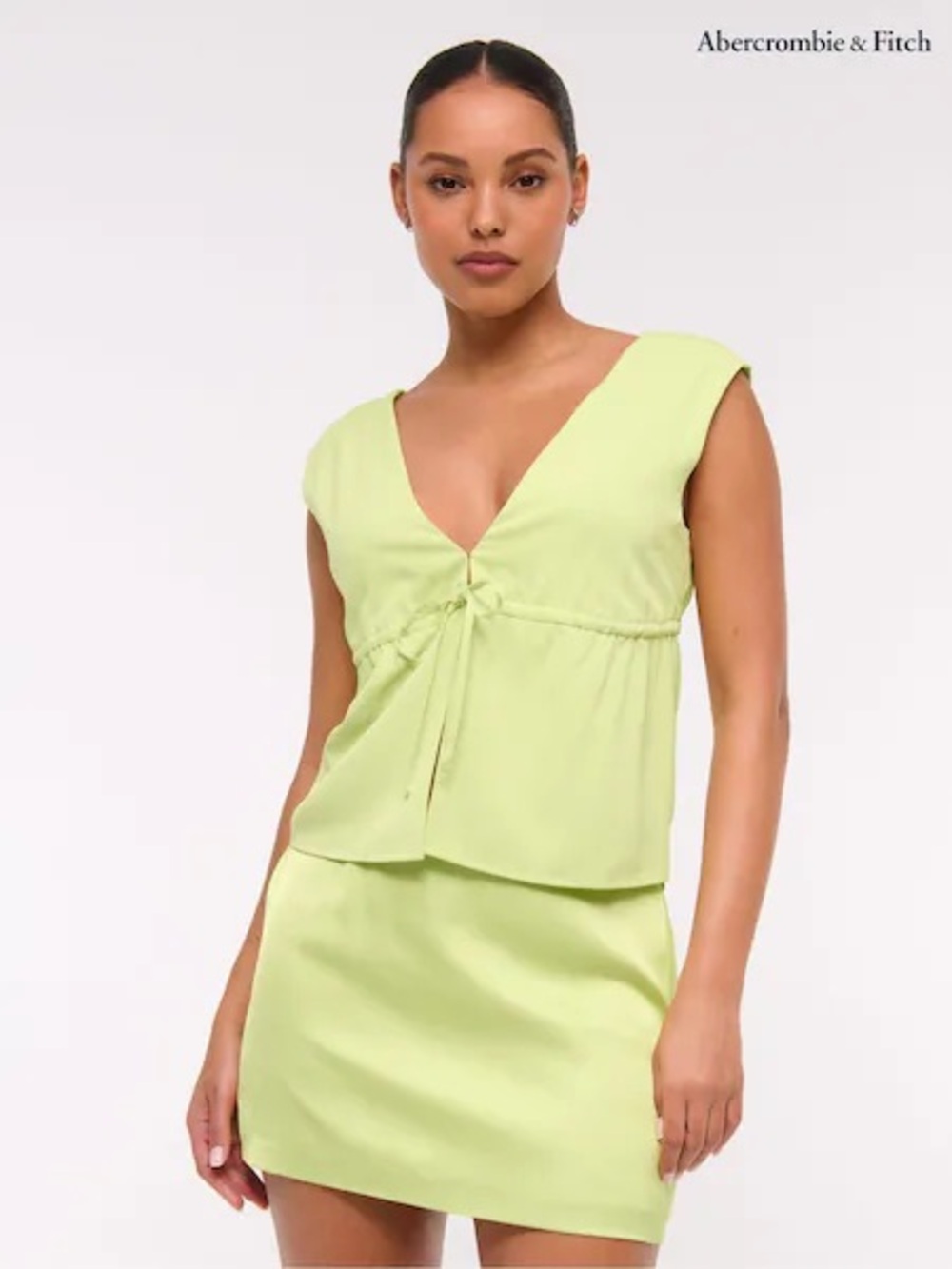 Abercrombie & Fitch | Key Lime Matching Set - Tie Top & Satin Skort